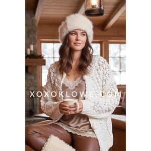 POL Ivory Bobble Stitch Crochet Cardigan | Button Front Knit